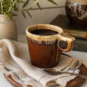 Vintage 1970s Hull Brown Drip Glaze Mug USA Pottery Coffee Cup