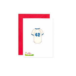 Carte de fête des pères pour papa de baseball - Inspiré des Dodgers - Maillot 42 dessiné à la main - Hommage à Jackie Robinson - Vague d'Amelia