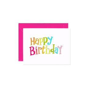 Cartão de Feliz Aniversário Arco-Íris – Cartão de Saudações Colorido Impresso – Cartão de Aniversário Divertido para Crianças ou Adultos – Envelope Fúcsia - Wave by Amelia