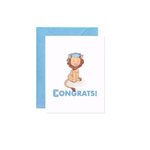 Columbia University Graduation Card – “Congrats!” with Lion in Grad Cap & Columbia C | Crown + Tassel Illustration on Back | wave by amelia