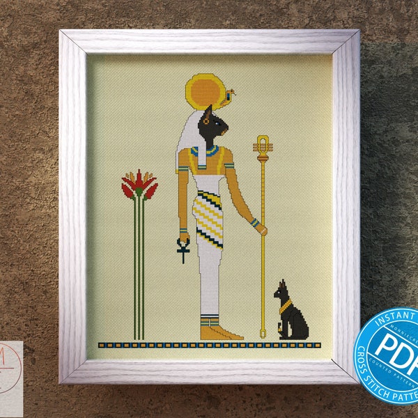 Egyptian Cross Stitch Pattern | Goddess Bastet | Egyptian God | Ancient Egypt | Mythology - Embroidery Pattern | Design - Instant Download