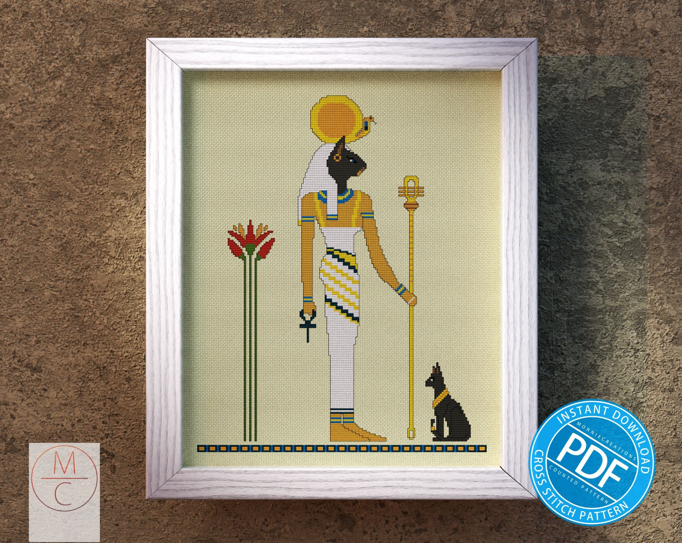 Egyptian Cross Stitch Pattern Goddess Bastet Egyptian God Ancient Egypt