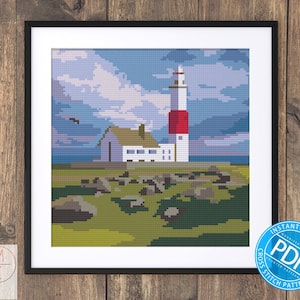 Lighthouse Cross Stitch Pattern | Landscape Embroidery | Sea Landscape | Nature Cross Stitch | Downloadable Pattern