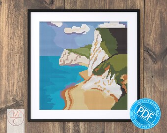 Cliffs Cross Stitch Pattern | Landscape Embroidery | Sea Landscape | Beach Pattern | Nature Cross Stitch | Downloadable Pattern