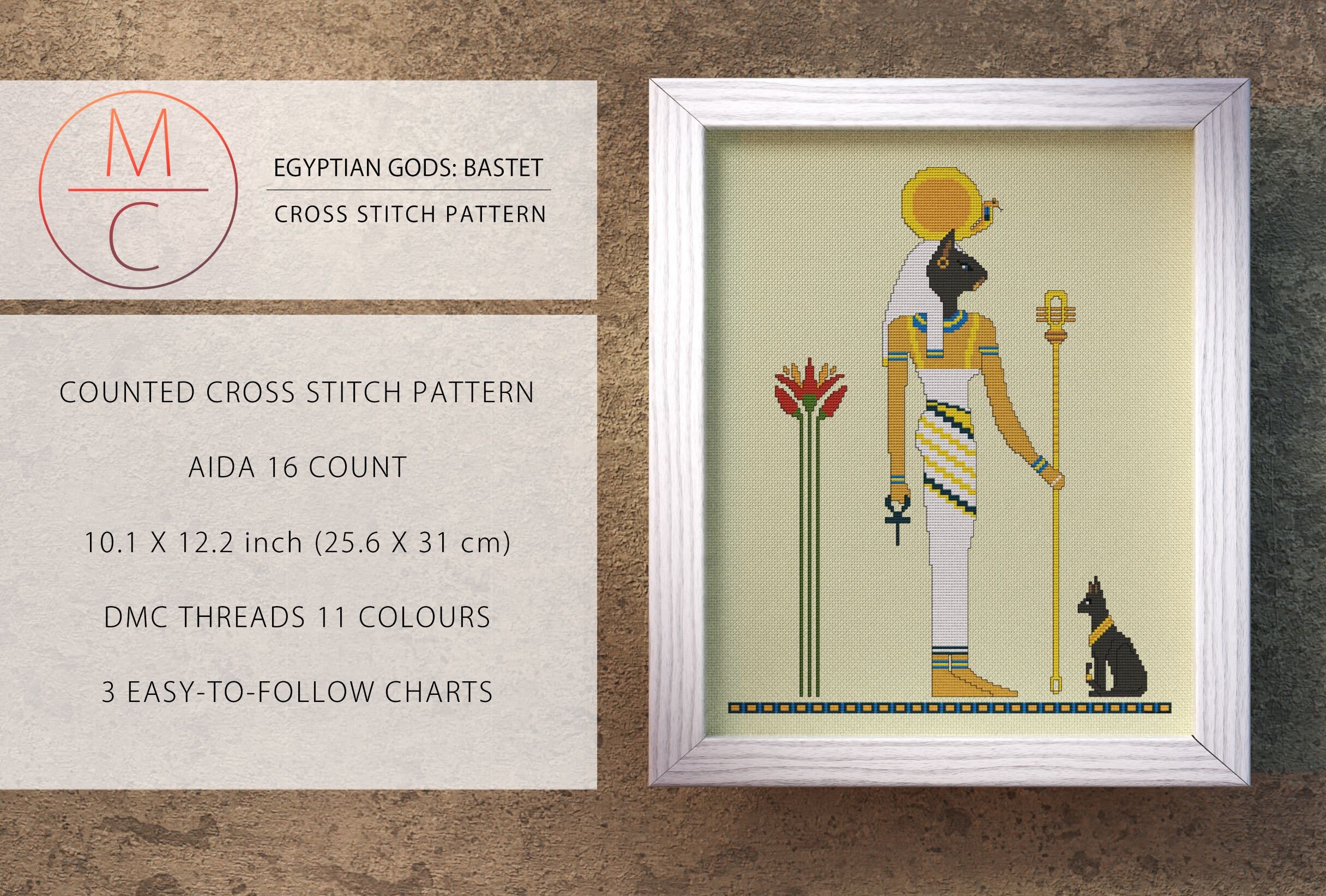 Egyptian Cross Stitch Pattern Goddess Bastet Egyptian God Ancient Egypt