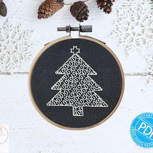 Patrón Blackwork de Navidad / Árbol / Bordado / Mini Patrón Blackwork / Decoración navideña / Decoración de temporada / Árbol de Navidad / Moderno