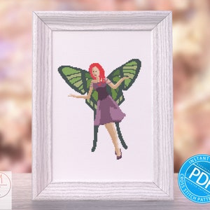 Fairy Cross Stitch Pattern | Green and Purple Fairy | Green Fairy | Forest Fairy | Fae - Cross Stitch Pattern | Embroidery Pattern | Design