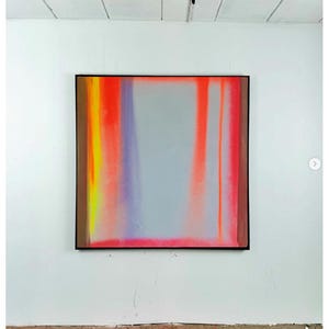 Neon Pink White Square  36x36 inch original abstract Vibrant - aerosol - pastel acrylic - Abstract - hot pink orange - contemporary - modern