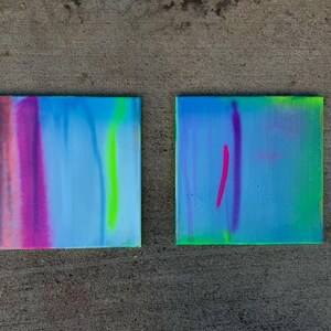 2 paintings Neon blue neon 1x1 feet blue bright Square  12x12 inch brown original abstract acrylic - Abstract contemporary modern art neon