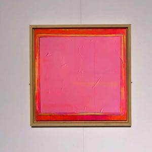 Neon Pink Square  36x36 inch original abstract - Vibrant - aerosol - pastel acrylic - Abstract - hot pink orange - contemporary - modern art