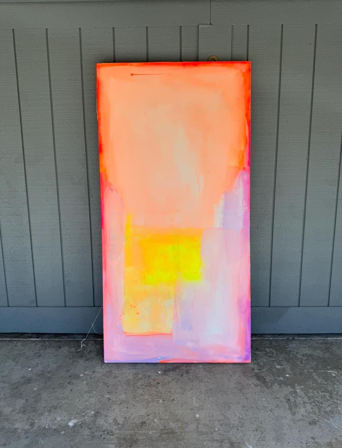大きな抽象ネオンアクリル画：カラフルなテクスチャ、36x60未延伸