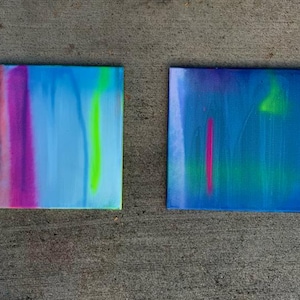 2 paintings Neon blue neon 1x1 feet blue bright Square  12x12 inch brown original abstract acrylic - Abstract contemporary modern art neon