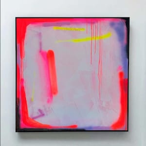 Neon Orange Square 36x36 inch original abstract - Vibrant - aerosol pastel acrylic Abstract - hot pink orange - contemporary - modern