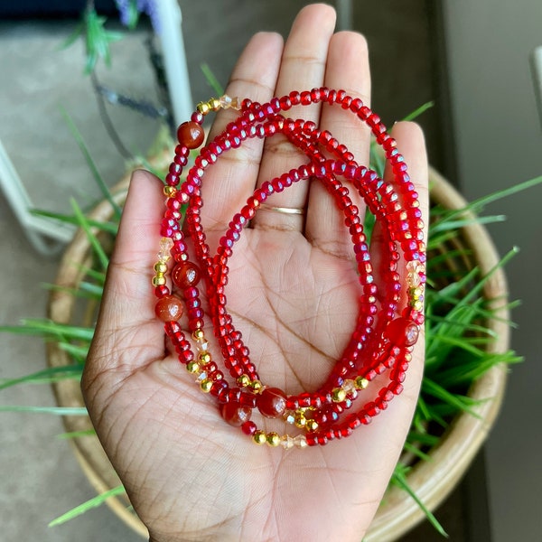 14K Gold Plated Red Carnelian Waist Beads