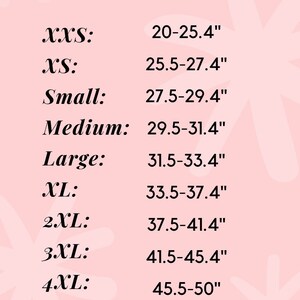 May include: A chart showing waist sizes for flower goddess beads. The chart lists sizes from XXS to 4XL with corresponding waist measurements in inches. The chart is illustrated with five women of different ages and ethnicities wearing the beads.