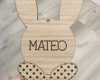 Bunny Easter Basket Tag Bow Tie Laser Cutter Archivo SVG para Glowforge