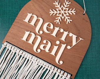 Tarjeta navideña Merry Mail Holiday para colgar en la pared, archivo cortado con láser para Glowforge SVG