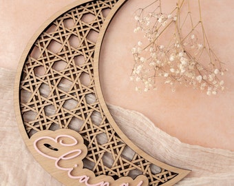 Rattan Cane Crescent Moon Nursery Sign Wall Hanging File Archivo de corte láser para Glowforge SVG