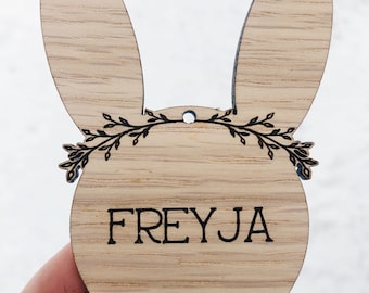 Bunny Easter Basket Tag Floral Flower Crown Laser Cutter File SVG for Glowforge