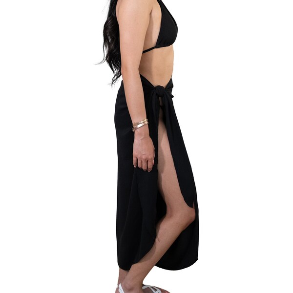 Elegant Black Sarong Pareo Long Cover Up Wrap Beach Skirt