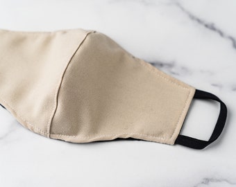 Beige Face Mask, Replaceable Nose Wire, Double Layer with Filter Pocket, Reversible, Washable, Elastic Band, FREE Shipping, Mommi Made!