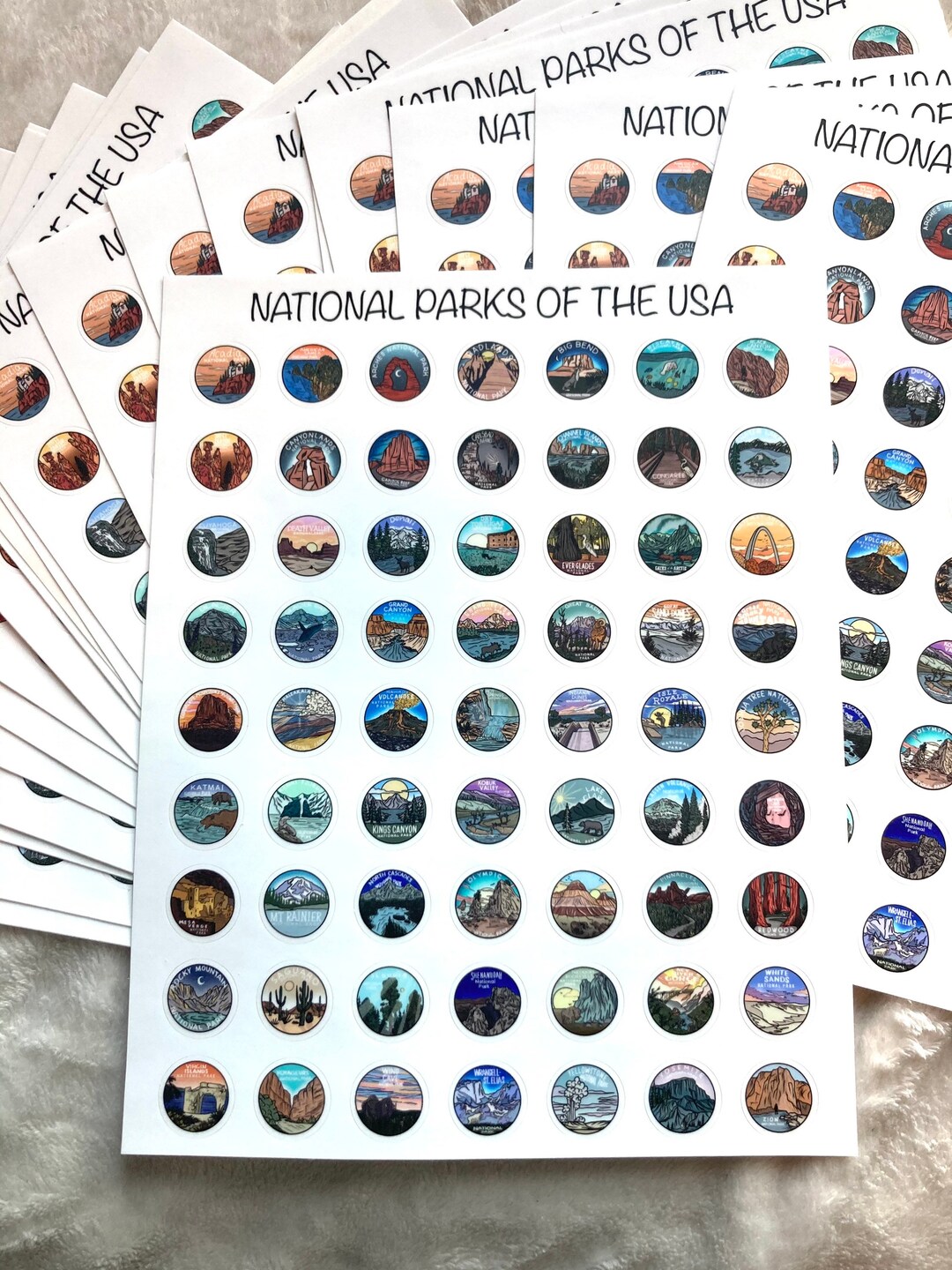 National Park Sticker Sheet, All 63 National Parks, Extra Small