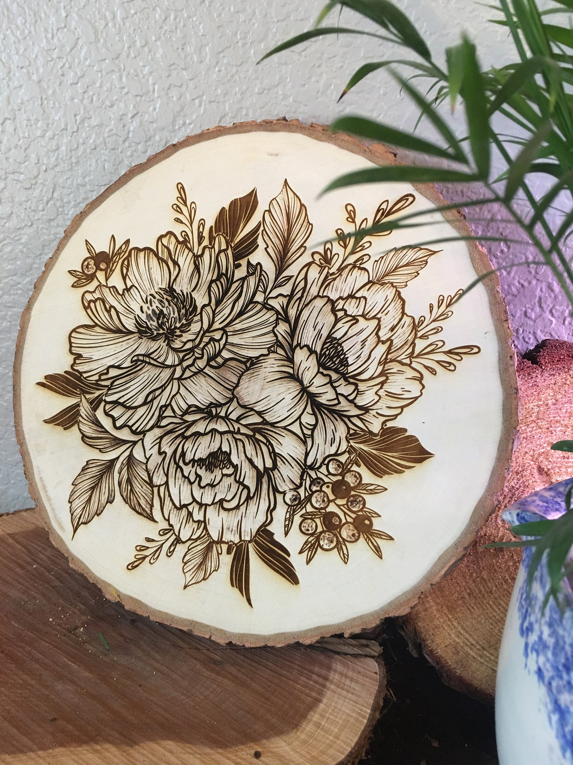 Flower wood burning | Etsy