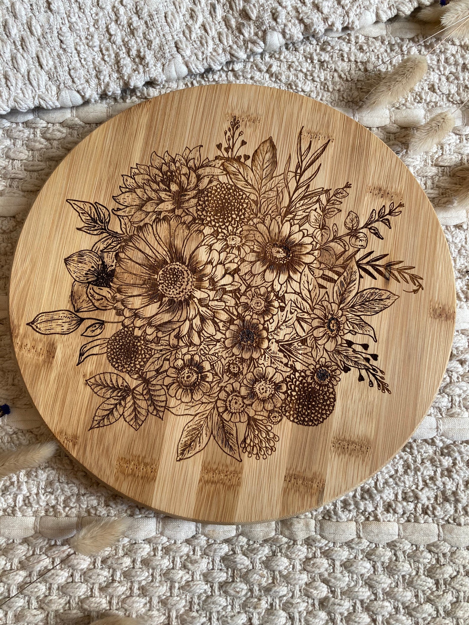 Lazy Susan Wood flower engraving/ floral lazy Susan/ Wood Etsy