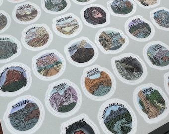 National Park Sticker Sheet, all 63 National Park Stickers, National Parks Sticker for Passport, USA National Parks Sticker Stickers.