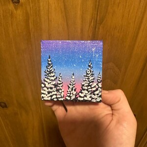 Tiny Christmas Painting, Stocking Stuffers, Christmas tree Painting, Original Acrylic Painting, Mini Painting, Miniature Painting.