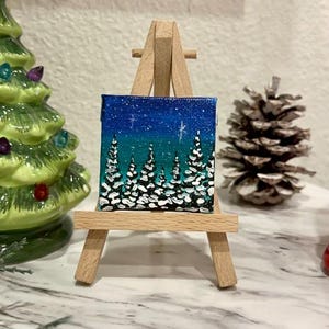 Tiny Christmas Painting, Stocking Stuffers, Christmas tree Painting, Original Acrylic Painting, Mini Painting, Miniature Painting.