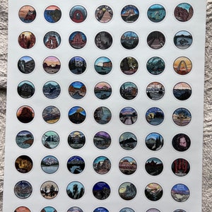 National Park Sticker Sheet, all 63 National Parks, Extra Small National Parks Sticker for Passport, USA National Parks Sticker Stickers.