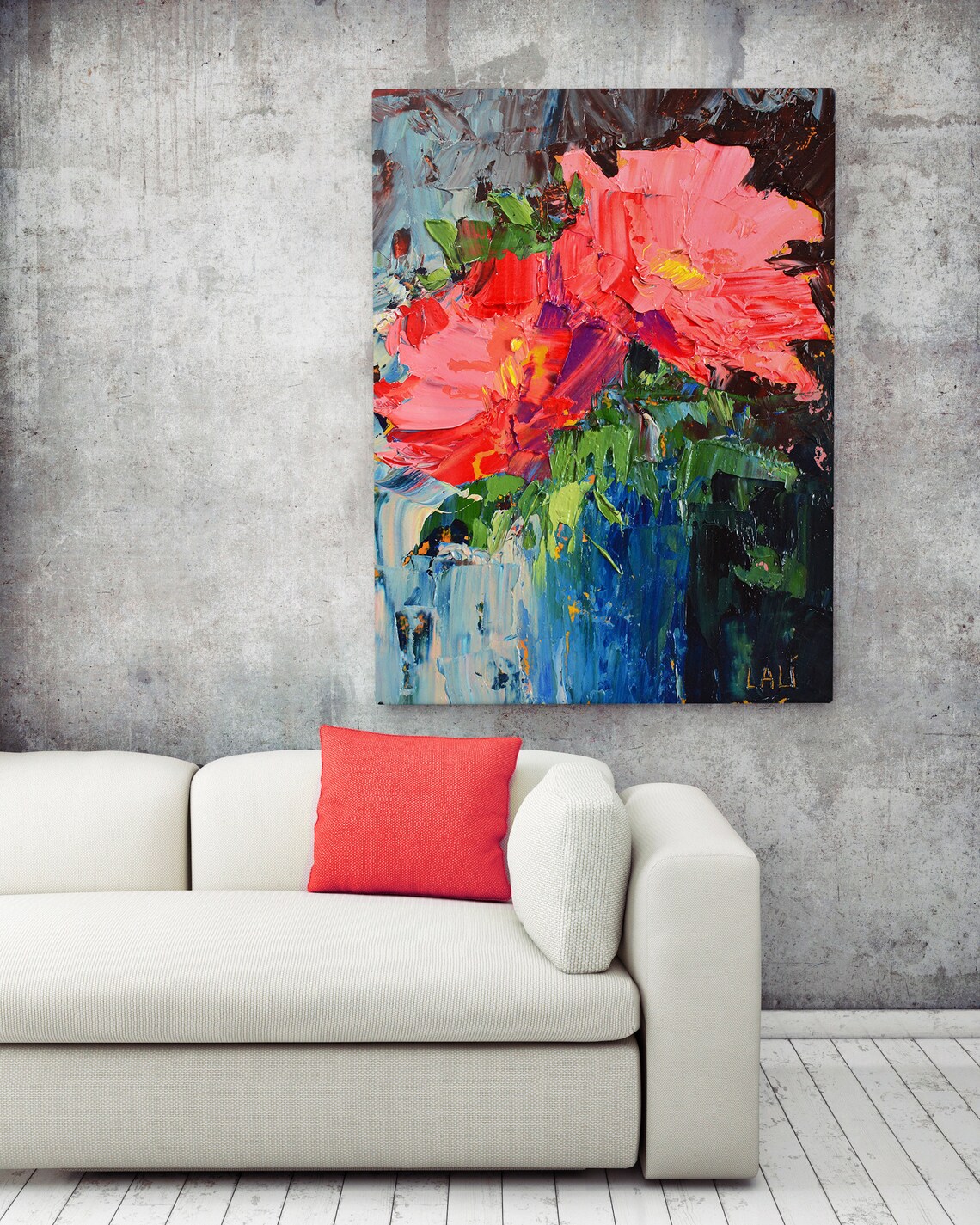 Red Abstract floral wall art ORIGINAL Painting Botanical Art Etsy