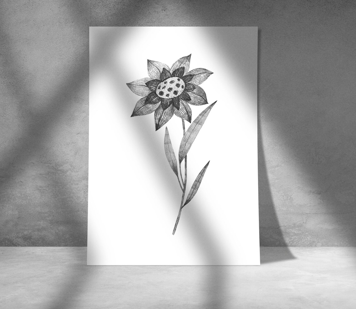 Black White Art Flower Printable Wall Art Digital Print | Etsy
