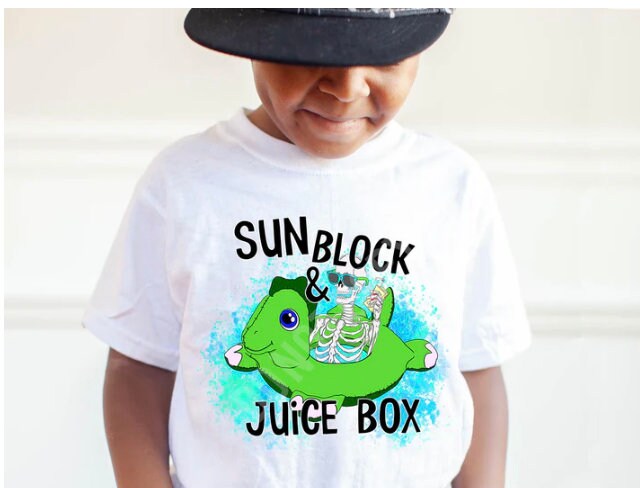 Sunblock Juice Box Kid Shirt boy & girl , summer skeleton shirt, skeleton pool shirt, sunblock summer shirt