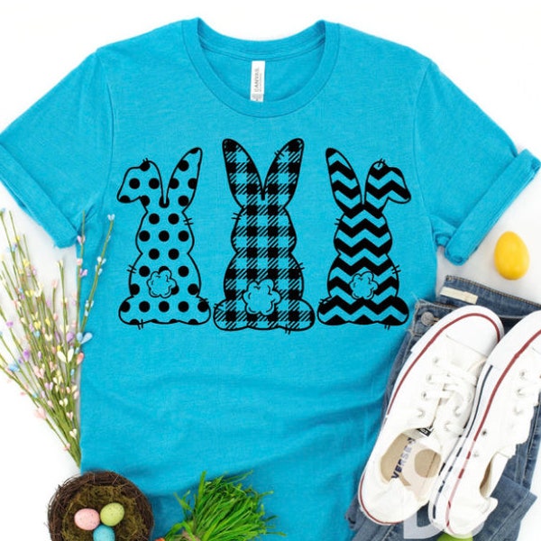 Dot Plaid Chevron Bunnies Shirt, print easter bunny tshirt, easter tshirt, cute bunnies