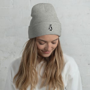 Embroidered Penguin Beanie | Animal Lovers Gift | Knitted Winter Hat