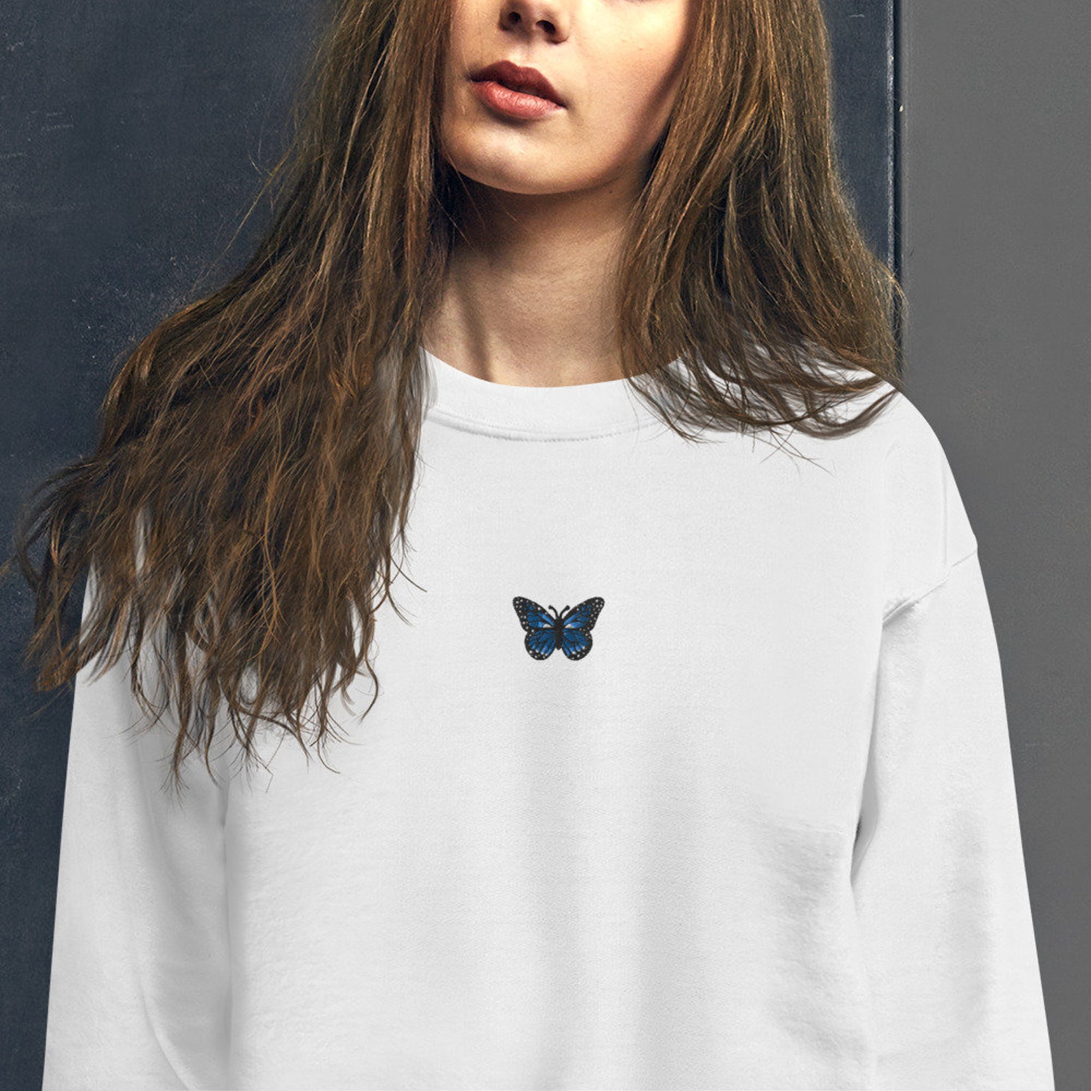 Sweat-shirt papillon monarque brodé femme Jumper Crewneck ...