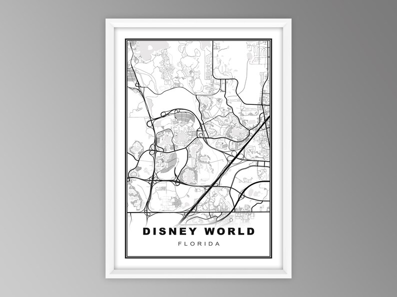 Disney World Map Print Disney World Wall Art Disney World Etsy