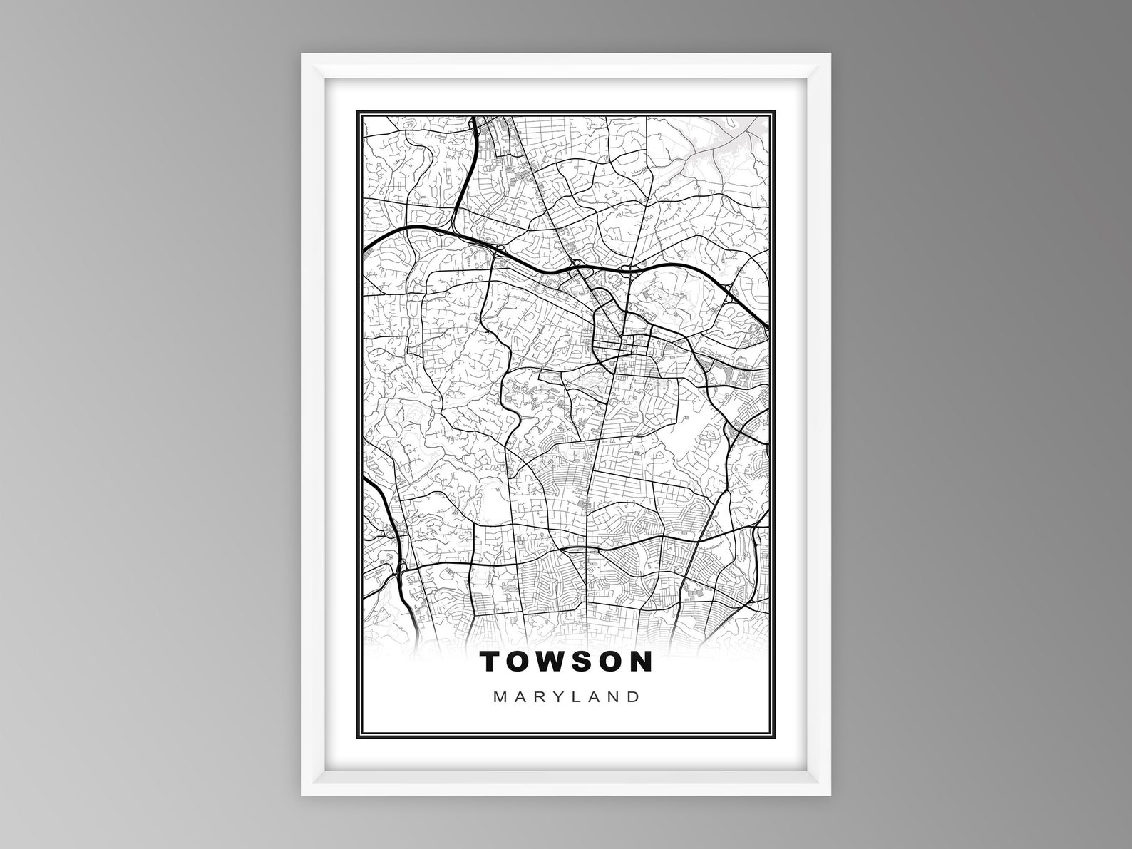 Towson Map Print Towson Wall Art Towson Poster Maryland Black Etsy