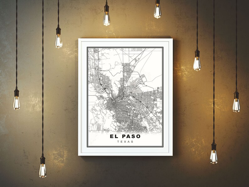 El Paso Map Print El Paso Wall Art El Paso Poster Texas Black Etsy