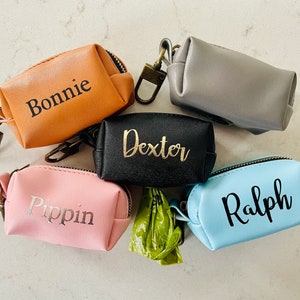 Personalised Dog Poo Bag Holder - Leather Look - Poo Bag Dispenser - Puppy Waste Bag Holder - poop bag - Collar/lead Clip - Gift