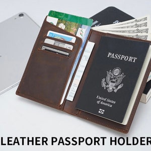 Porta-passaporte de couro genuíno de luxo - Porta-documentos de viagem - Presente -