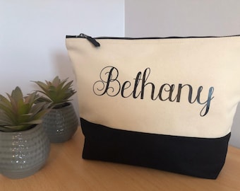 Black Large/ Medium Personalised / Cosmetic bag / Makeup bag / Toiletry bag / Wash Bag
