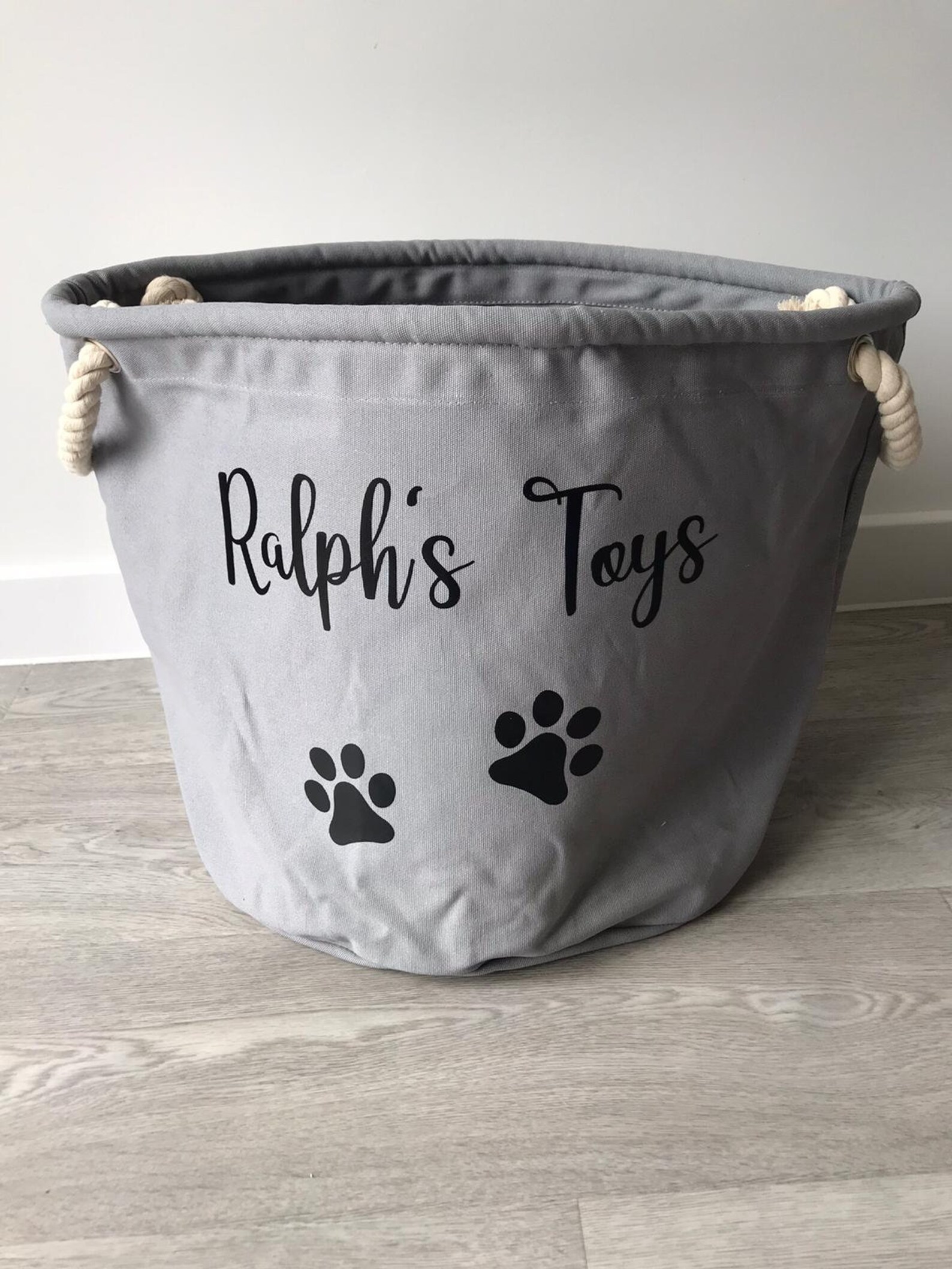 Grey Personalised Dog Toy Storage Basket Durable Cotton Etsy UK