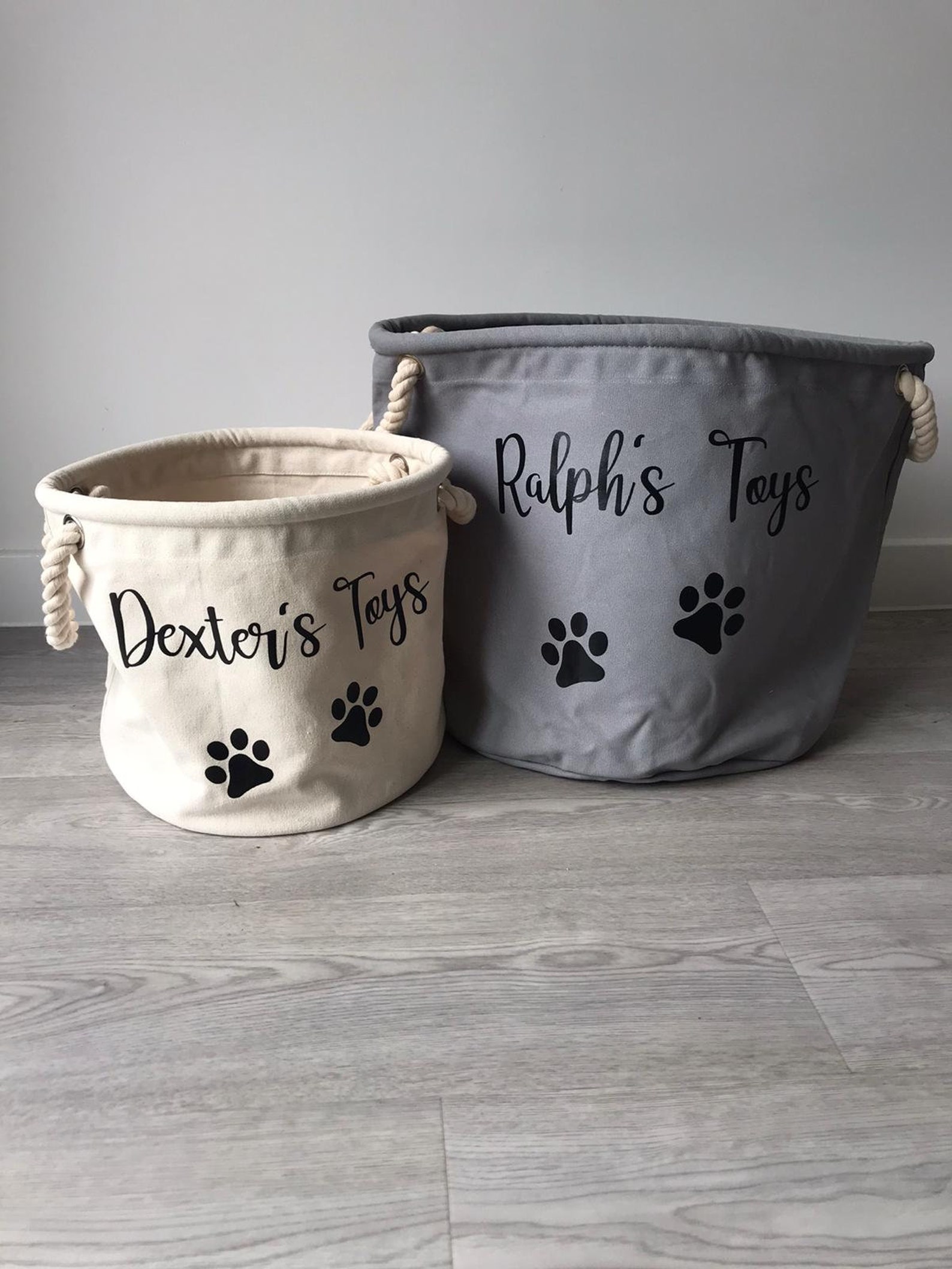 Grey Personalised Dog Toy Storage Basket Durable Cotton Etsy UK