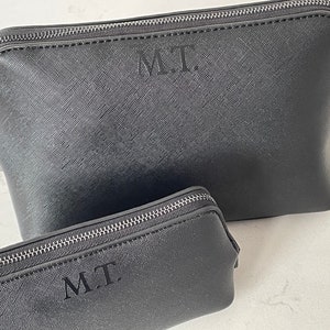 Black Personalised  Faux Leather Cosmetic bag - Accessory Case - Makeup bag  - Wash Bag