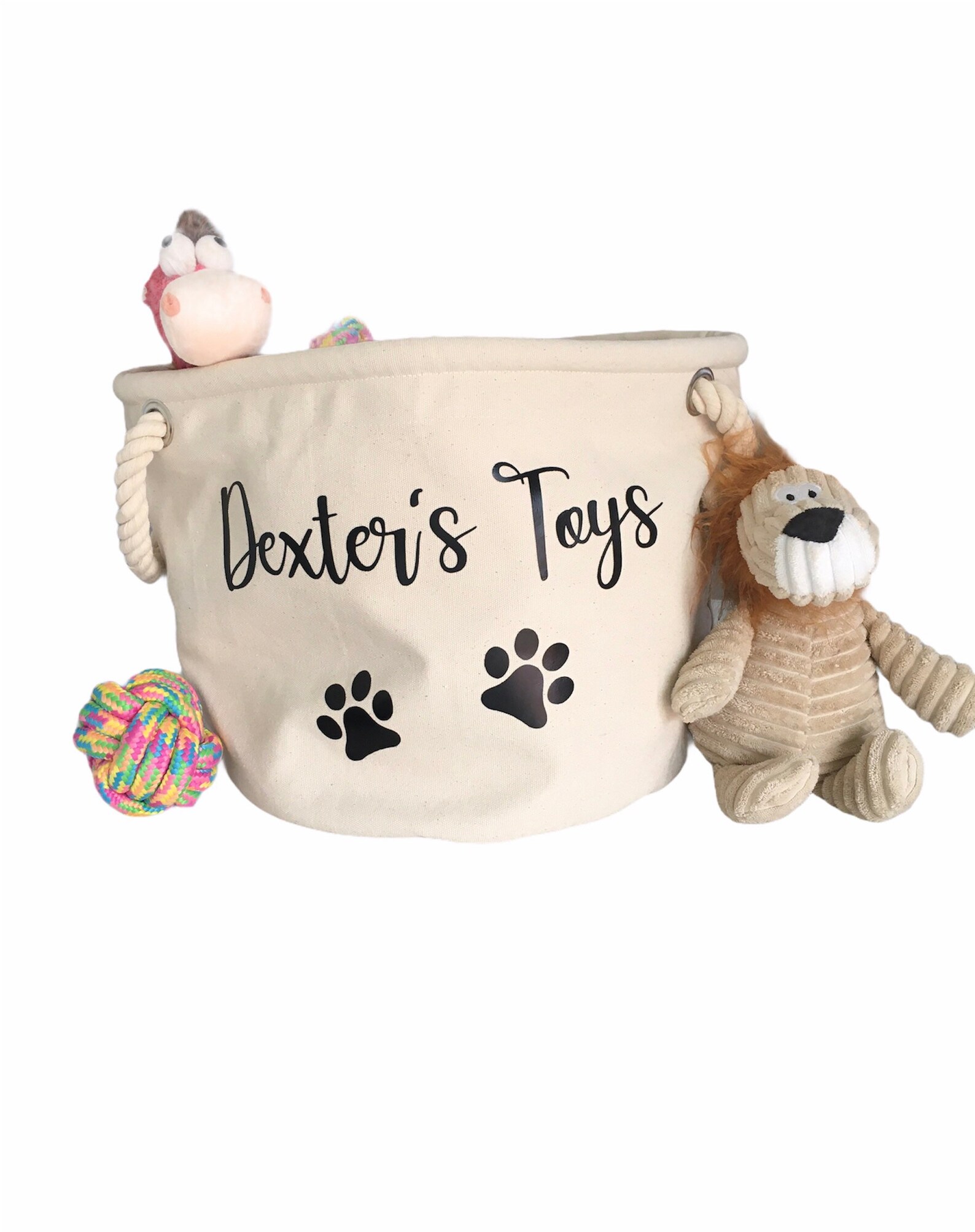 Grey Personalised Dog Toy Storage Basket Durable Cotton Etsy UK