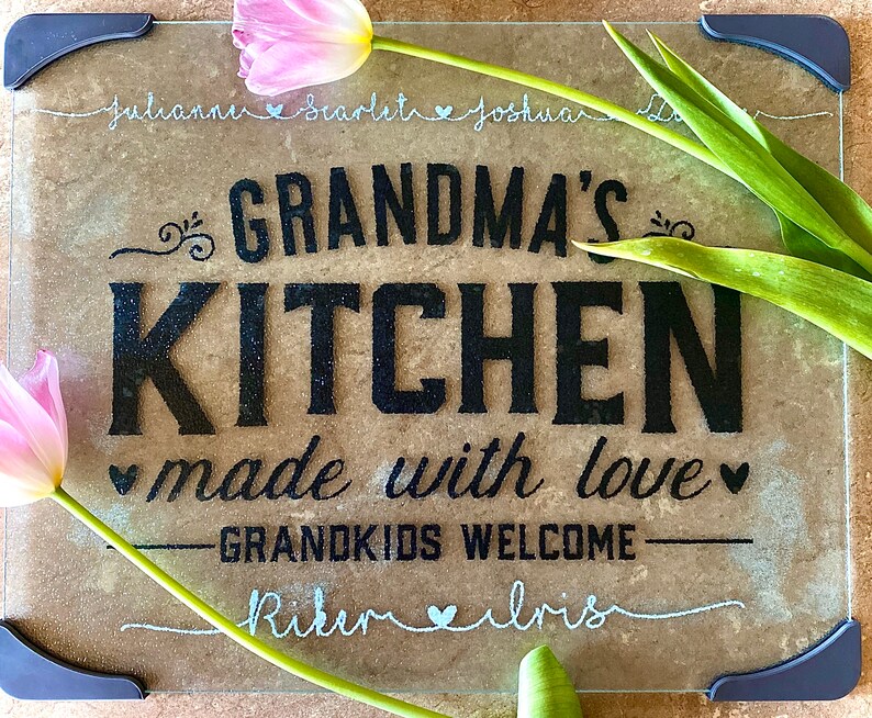 Custom Glass Cutting Board Grandma's Kitchen grandkids Etsy