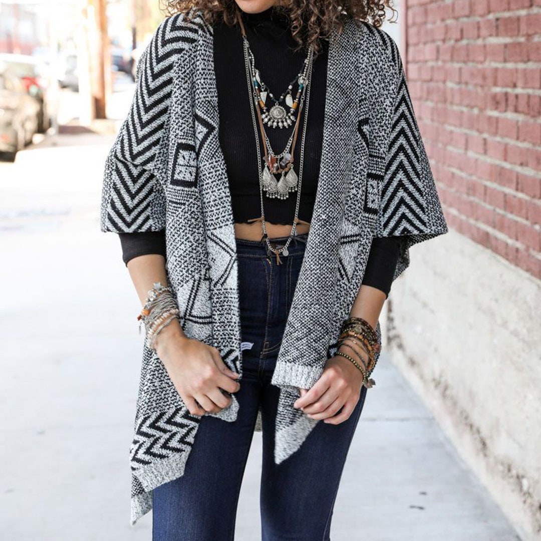 Oversized Blanket Sweater Poncho Autumn Poncho Wrap Bohemian Ruana